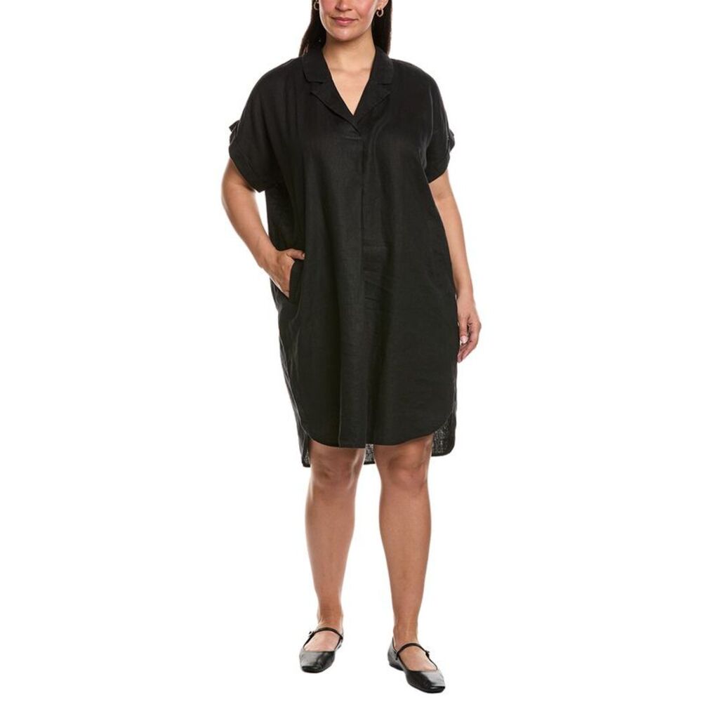 Eileen Fisher Womens  Mini Notch Collar Linen Dress
